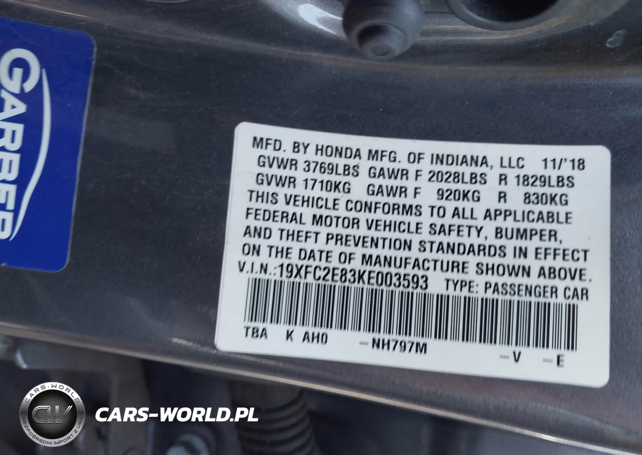 2019 Honda Civic Sport VIN:19XFC2E83KE003593 - 9