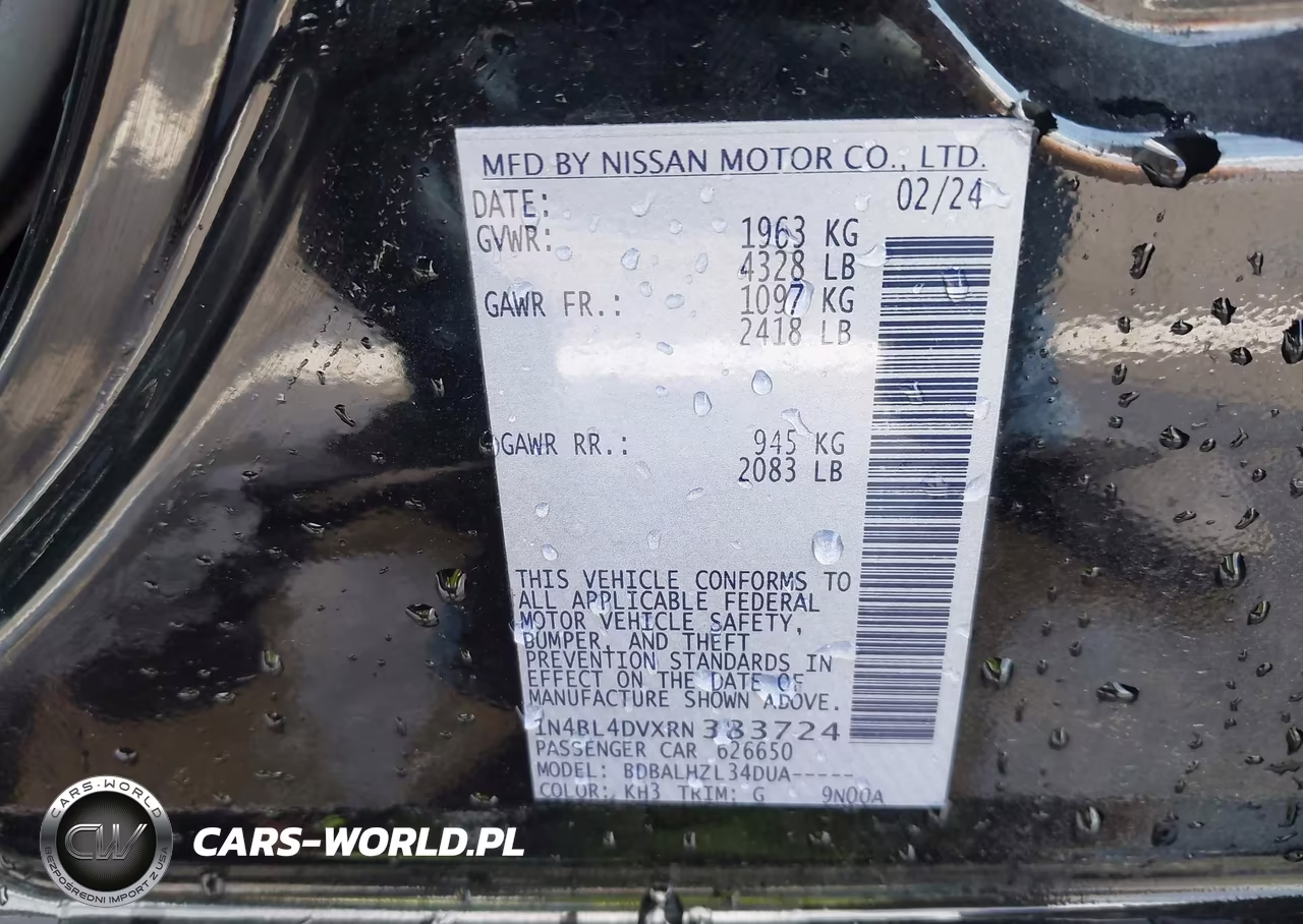 2024 Nissan Altima Sv Fwd VIN:1N4BL4DVXRN383724 - 9