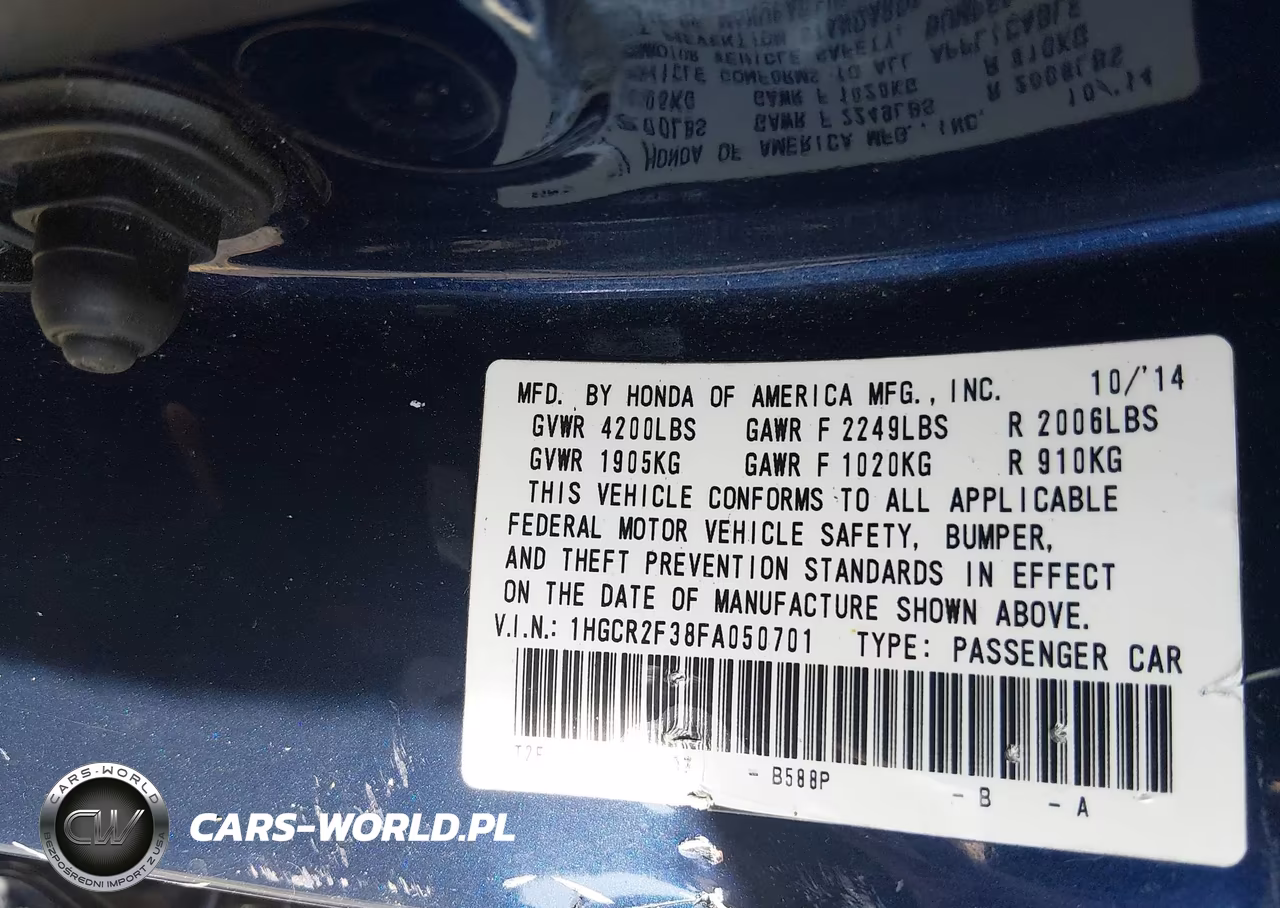 2015 Honda Accord Lx VIN:1HGCR2F38FA050701 - 9