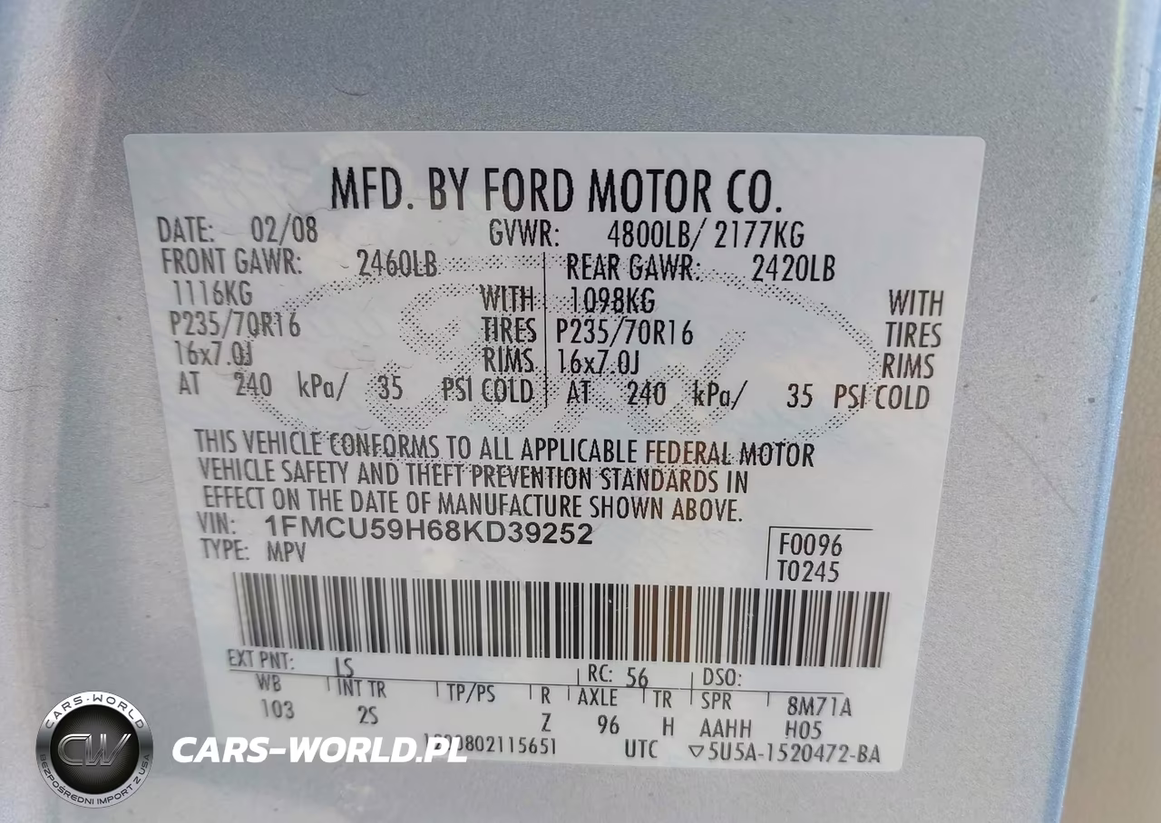 2008 Ford Escape Hybrid VIN:1FMCU59H68KD39252 - 9