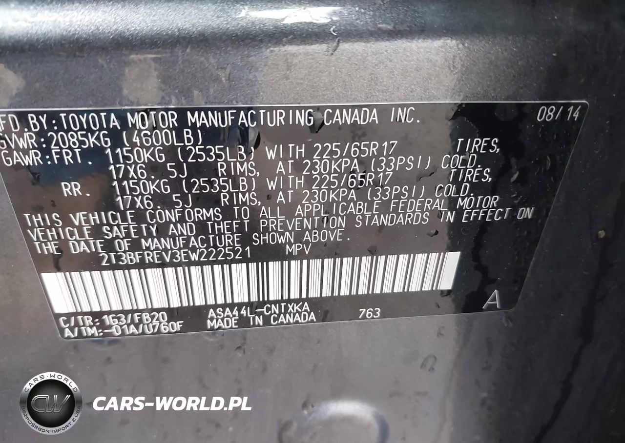 2014 Toyota Rav4 Le VIN:2T3BFREV3EW222521 - 9