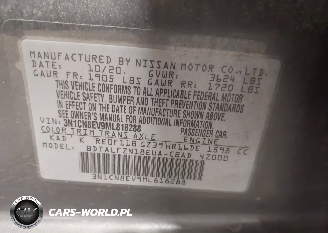 2021 Nissan Versa Sv Xtronic Cvt VIN:3N1CN8EV9ML818288 - 9