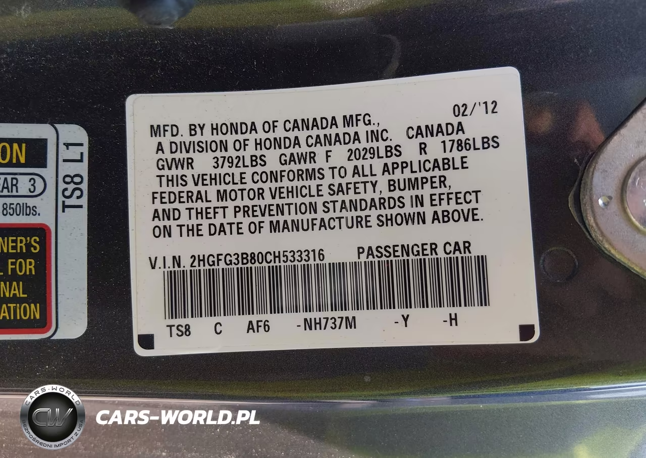 2012 Honda Civic Ex VIN:2HGFG3B80CH533316 - 9