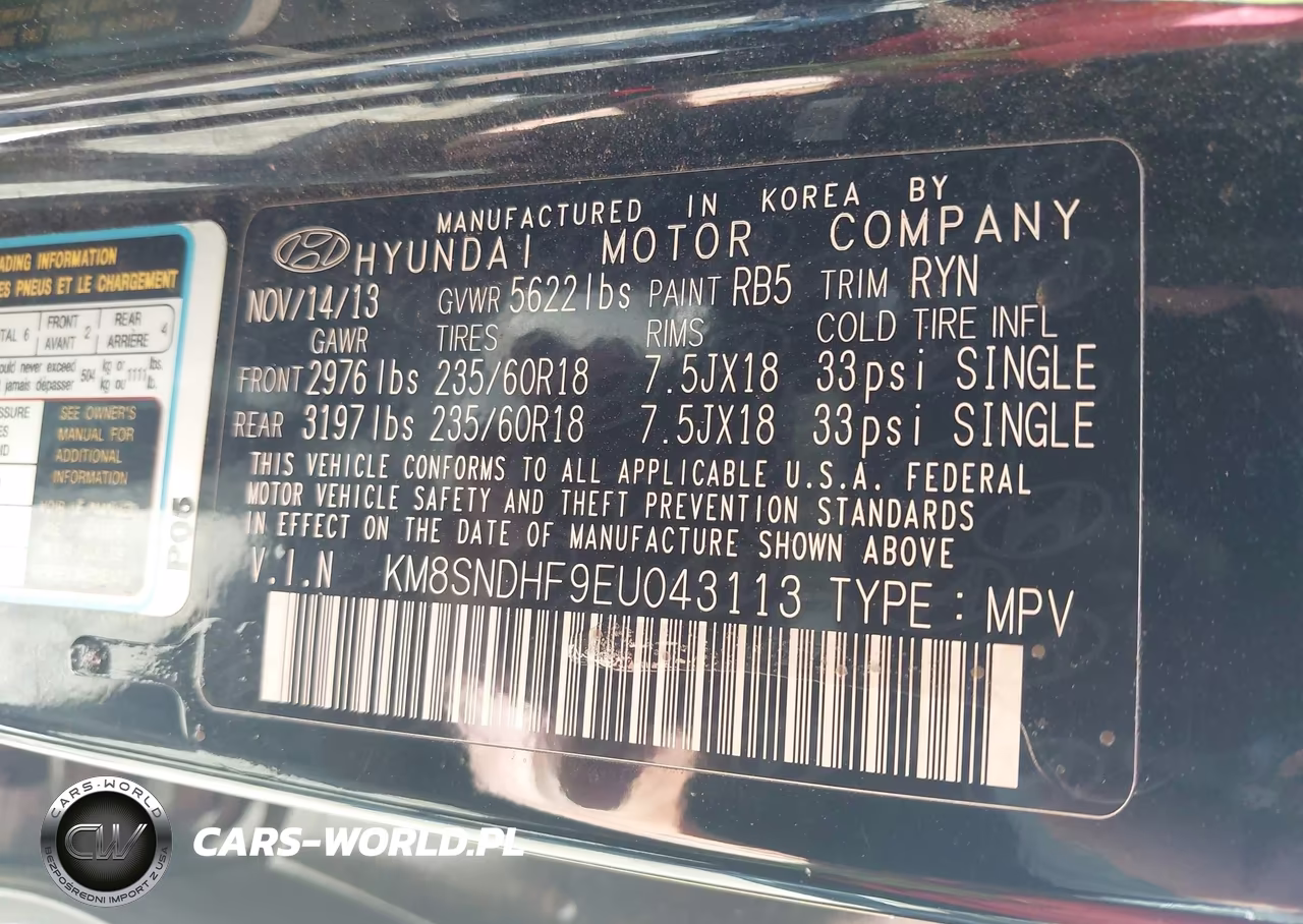 2014 Hyundai Santa Fe Limited VIN:KM8SNDHF9EU043113 - 9