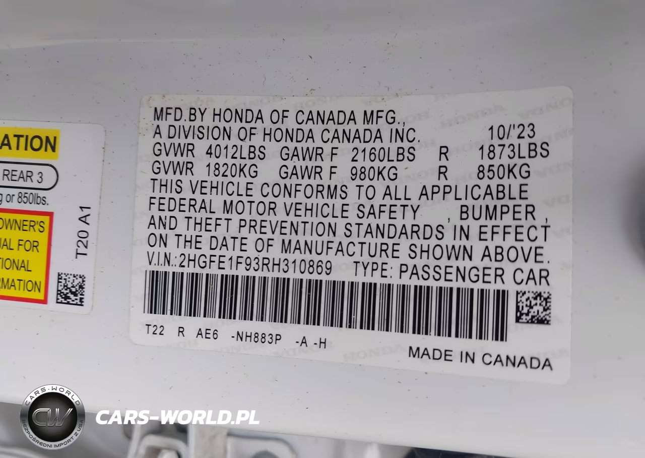 2024 Honda Civic Touring VIN:2HGFE1F93RH310869 - 9