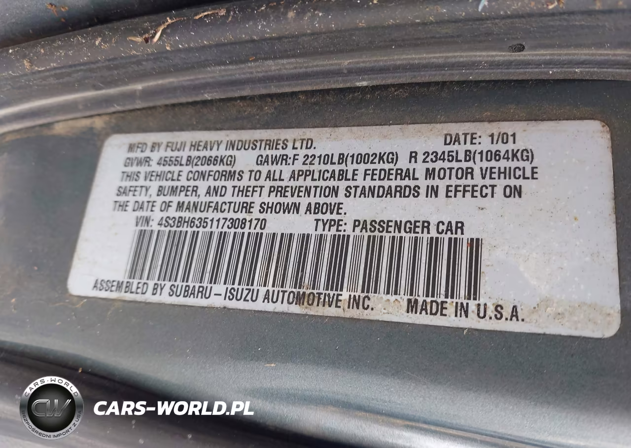 2001 Subaru Legacy L VIN:4S3BH635117308170 - 9
