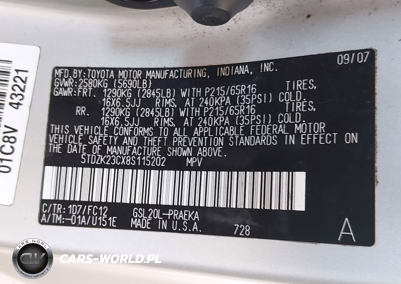 2008 Toyota Sienna Le VIN:5TDZK23CX8S115202 - 9