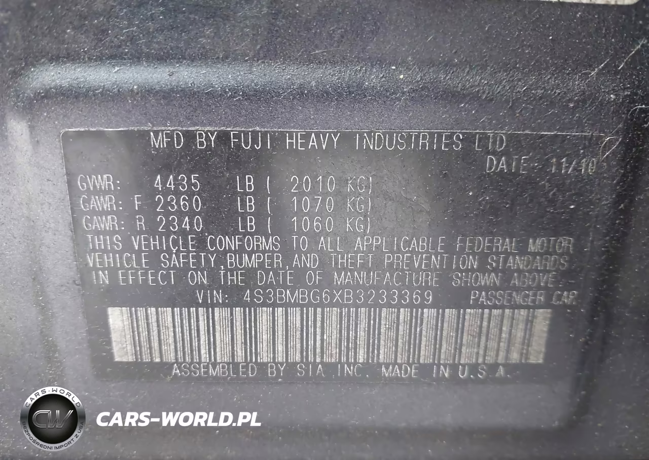 2011 Subaru Legacy 2.5I Premium VIN:4S3BMBG6XB3233369 - 9