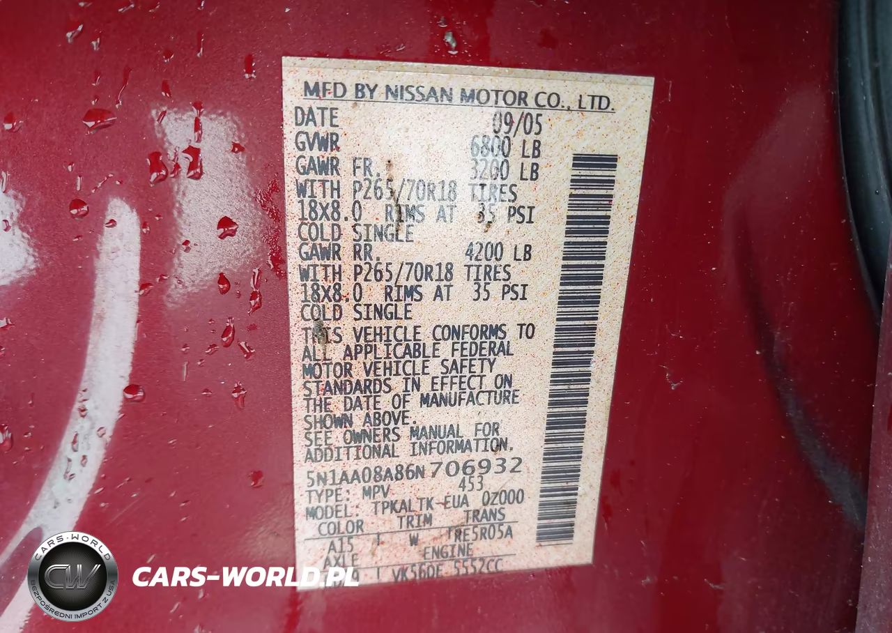 2006 Nissan Armada Se VIN:5N1AA08A86N706932 - 9