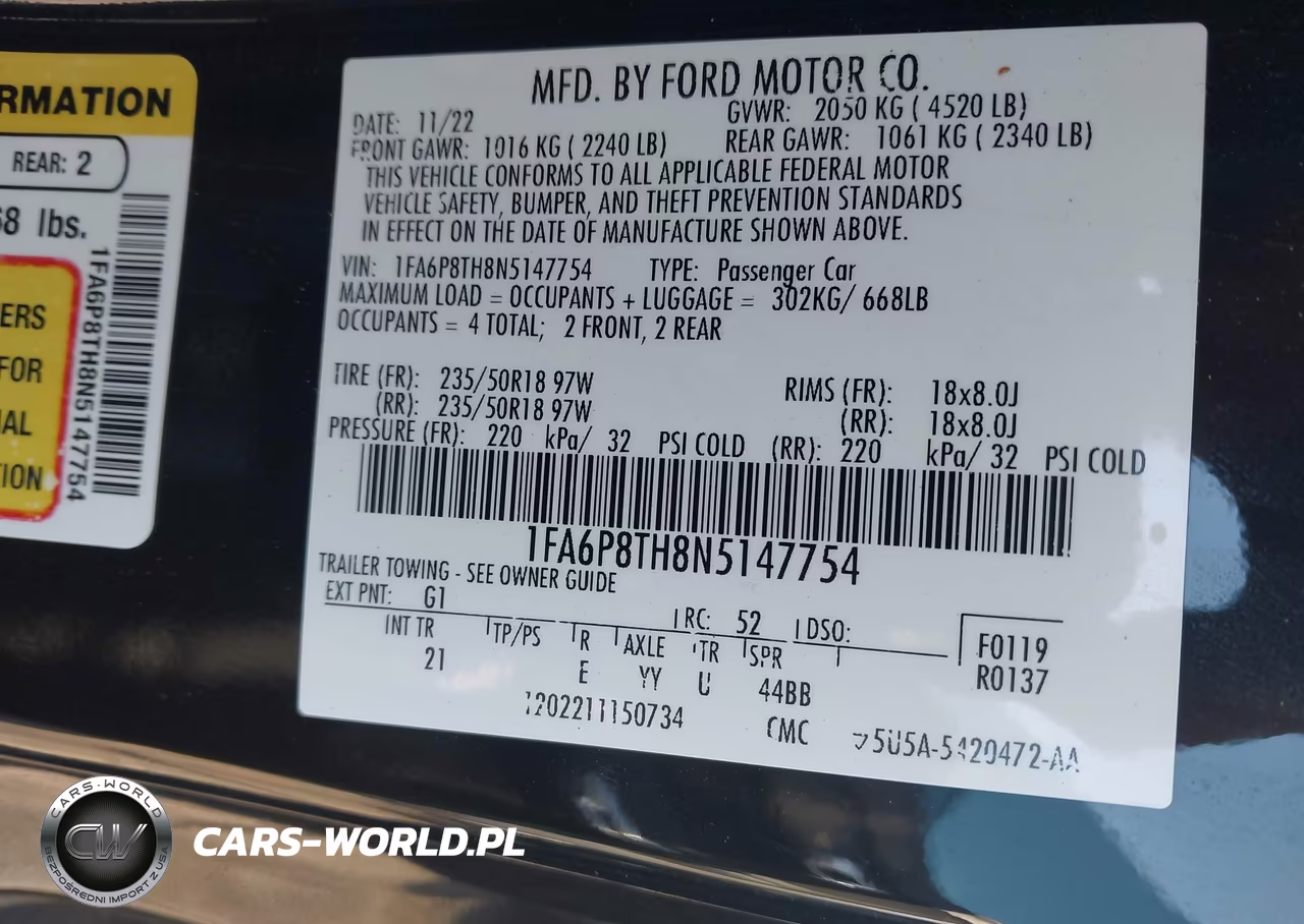 2022 Ford Mustang Ecoboost Fastback VIN:1FA6P8TH8N5147754 - 9