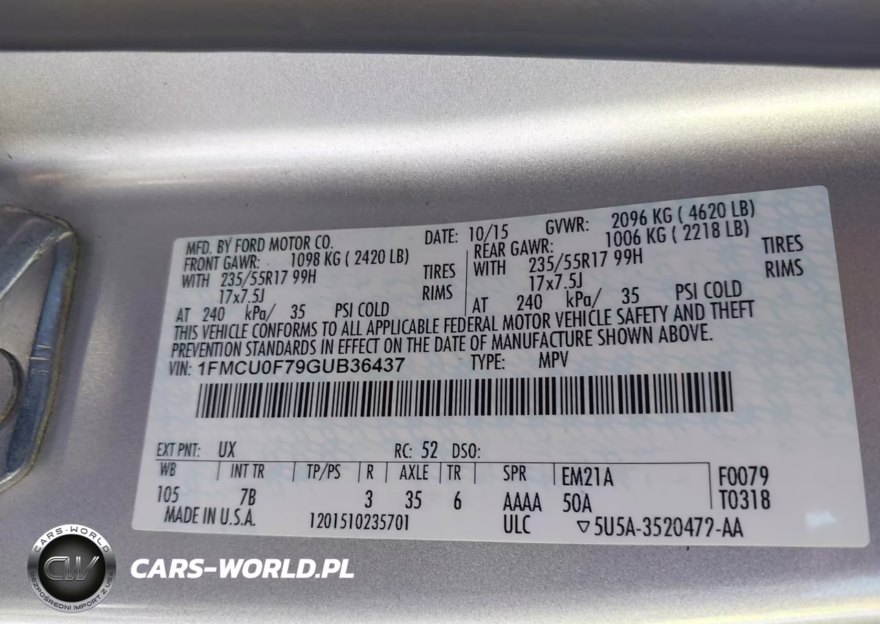 2016 Ford Escape S VIN:1FMCU0F79GUB36437 - 9