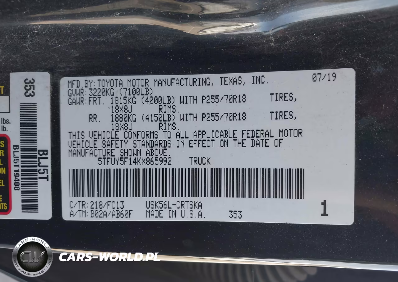 2019 Toyota Tundra Sr5 5.7L V8 VIN:5TFUY5F14KX865992 - 9