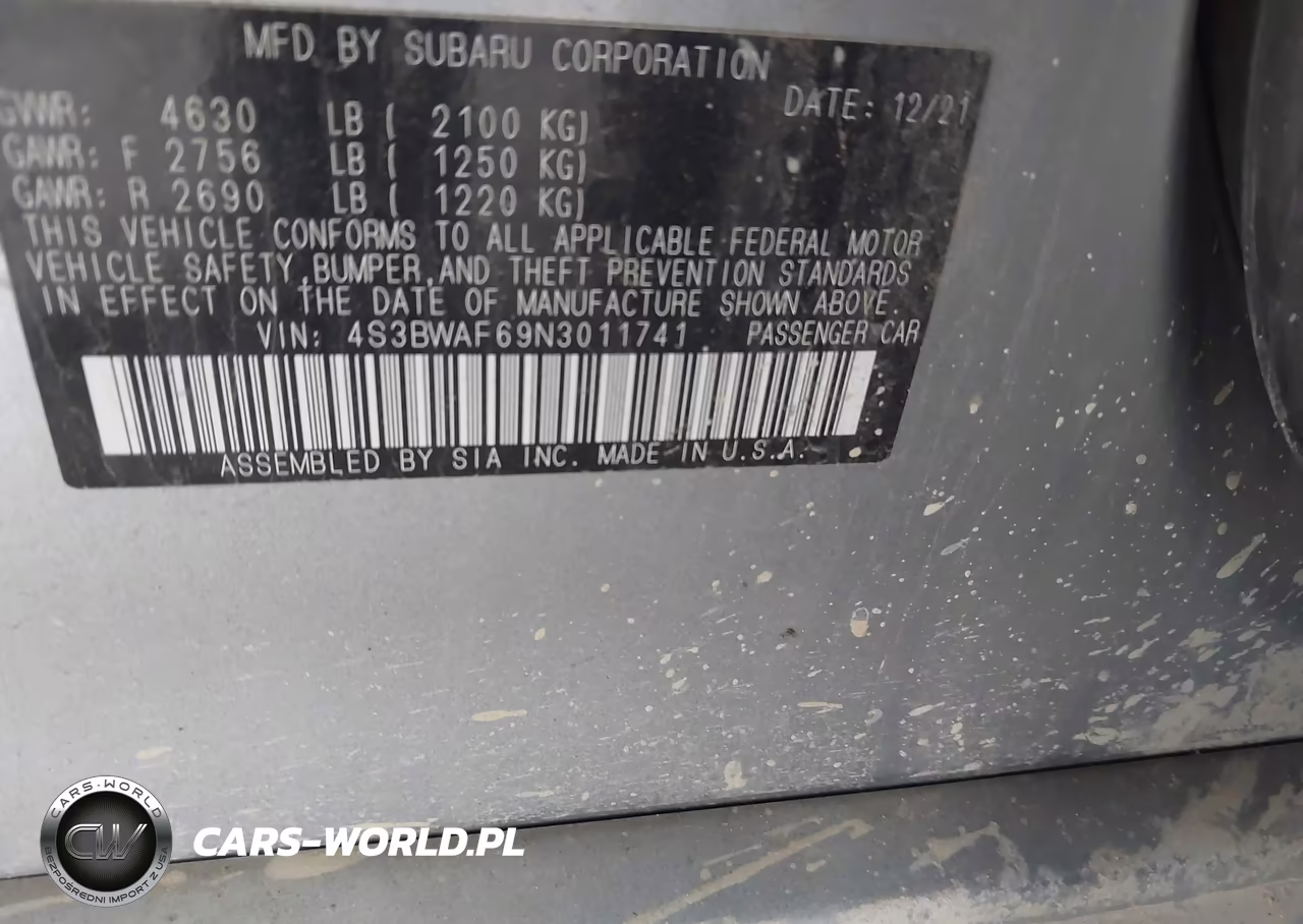 2022 Subaru Legacy Premium VIN:4S3BWAF69N3011741 - 9