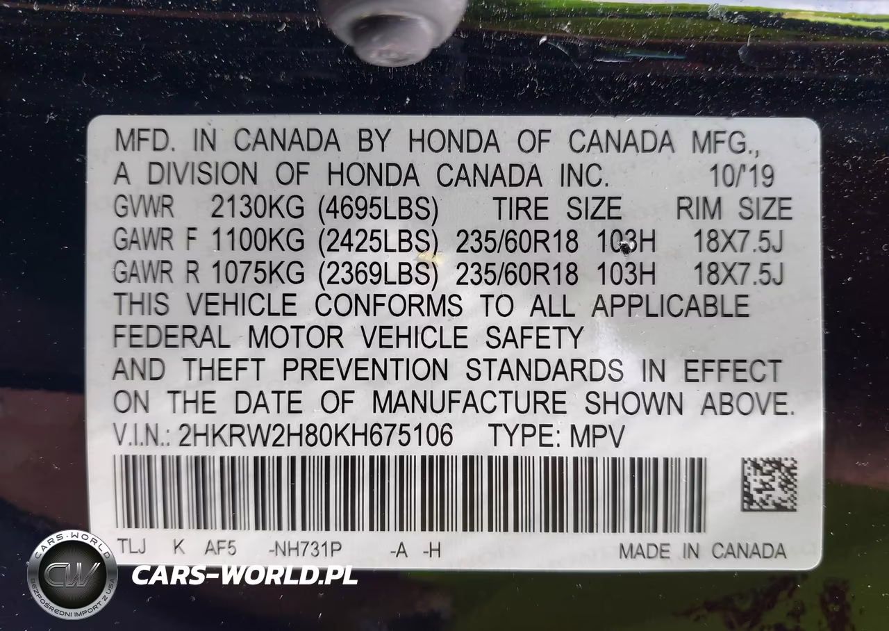 2019 Honda Cr-V Ex-L VIN:2HKRW2H80KH675106 - 9