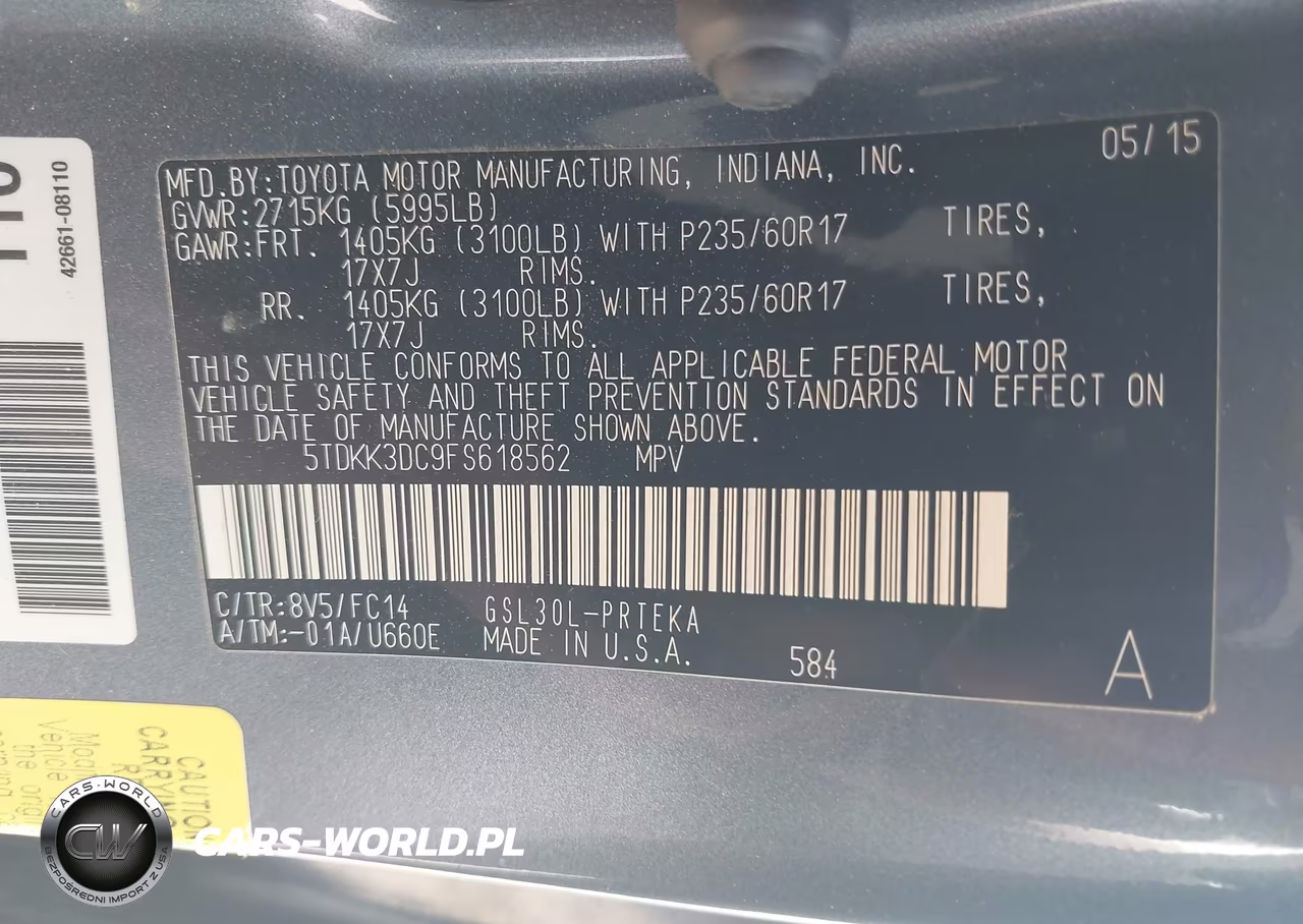 2015 Toyota Sienna Le 8 Passenger VIN:5TDKK3DC9FS618562 - 9