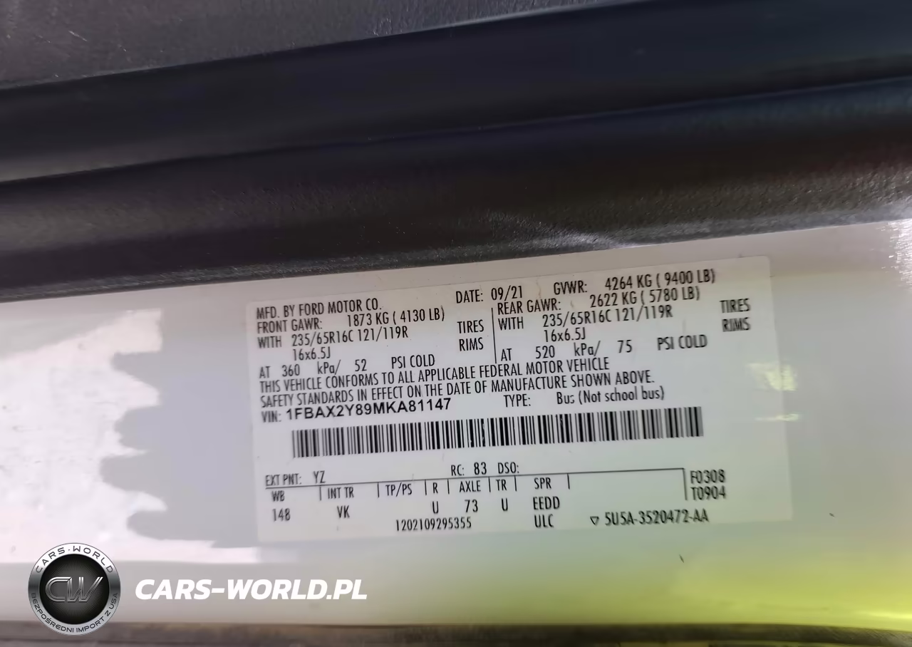 2021 Ford Transit-350 Passenger Van Xl VIN:1FBAX2Y89MKA81147 - 9