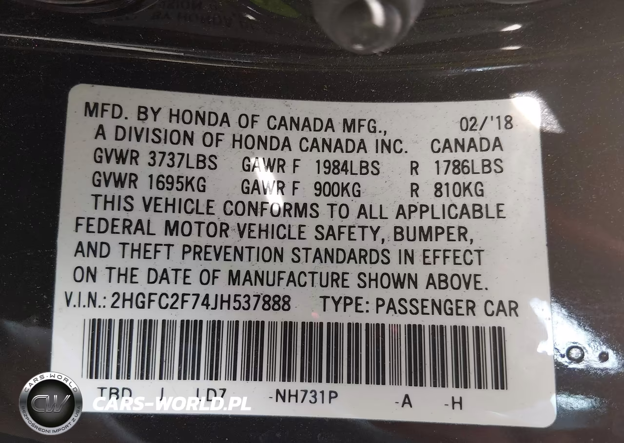 2018 Honda Civic Ex VIN:2HGFC2F74JH537888 - 9