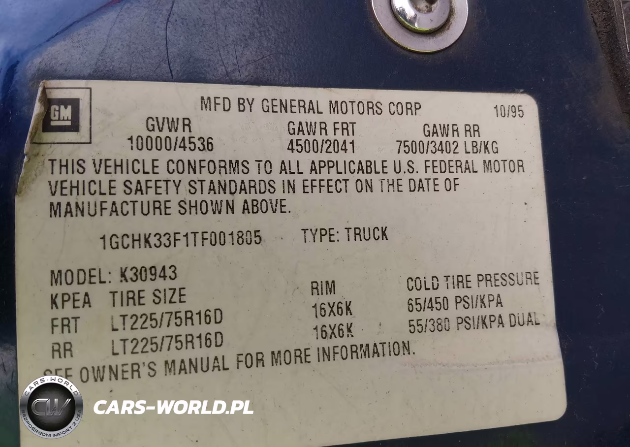 1996 Chevrolet Gmt-400 K3500 VIN:1GCHK33F1TF001805 - 9
