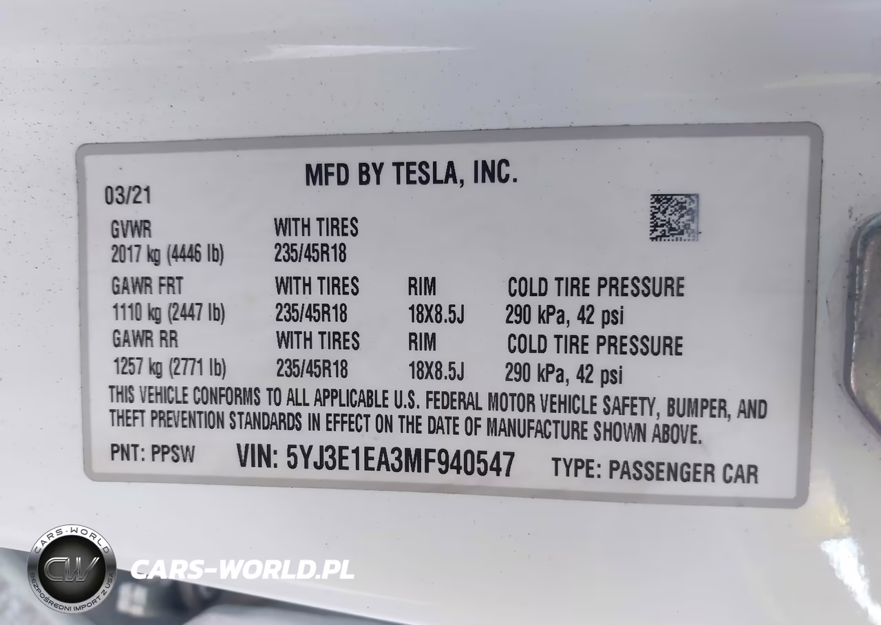 2021 Tesla Model 3 Standard Range Plus Rear-Wheel Drive VIN:5YJ3E1EA3MF940547 - 9