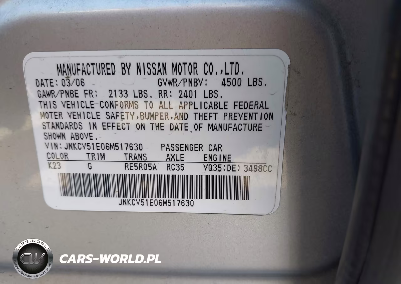 2006 Infiniti G35 VIN:JNKCV51E06M517630 - 9
