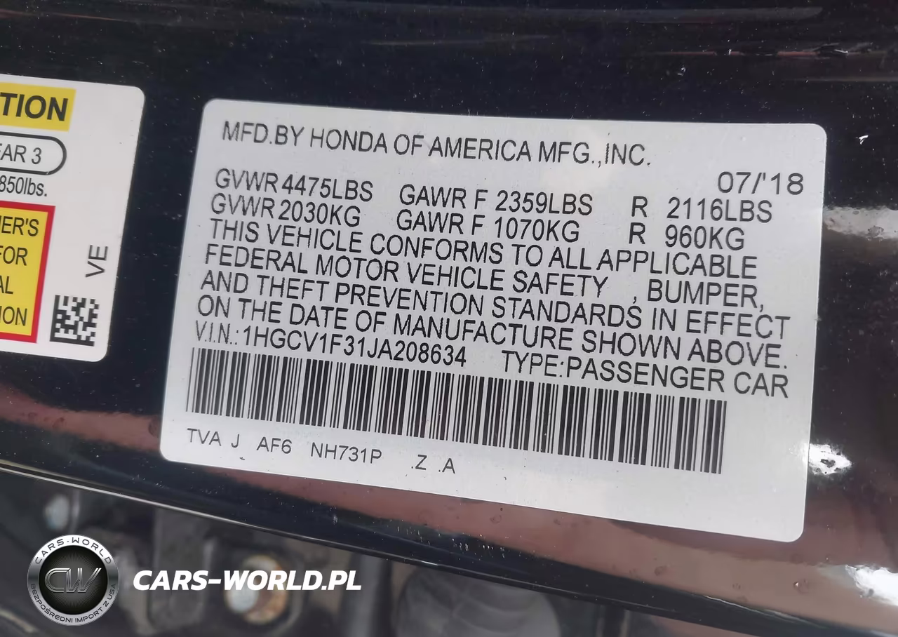2018 Honda Accord Sport VIN:1HGCV1F31JA208634 - 9