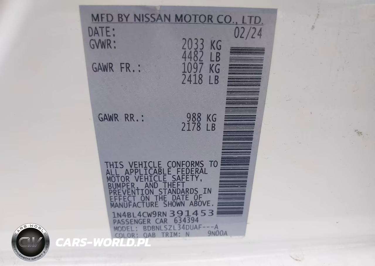2024 Nissan Altima Sr Intelligent Awd VIN:1N4BL4CW9RN391453 - 9