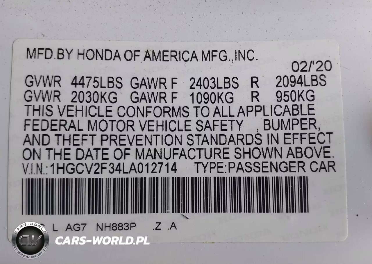 2020 Honda Accord Sport 2.0T VIN:1HGCV2F34LA012714 - 9