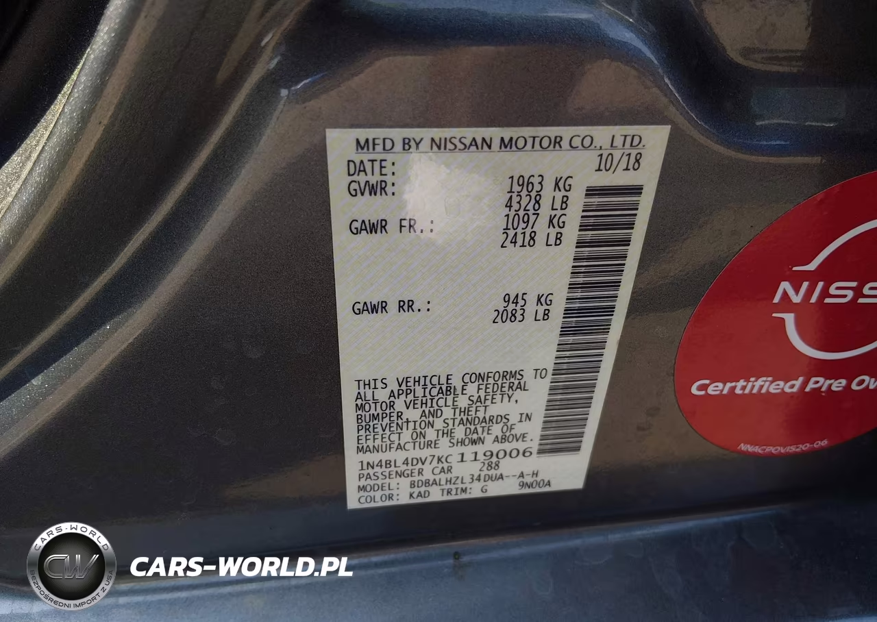 2019 Nissan Altima 2.5 Sv VIN:1N4BL4DV7KC119006 - 9