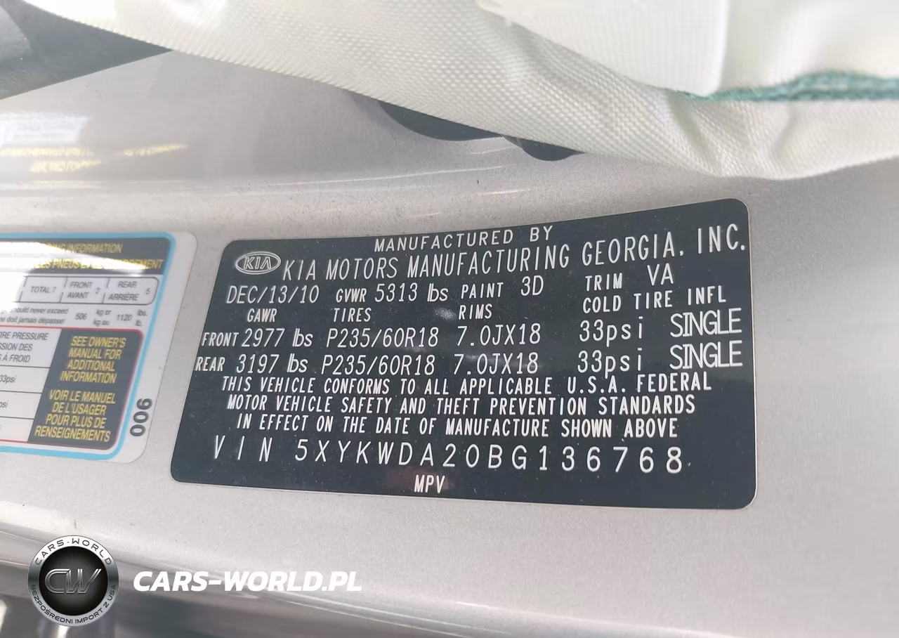 2011 Kia Sorento Sx V6 VIN:5XYKWDA20BG136768 - 9