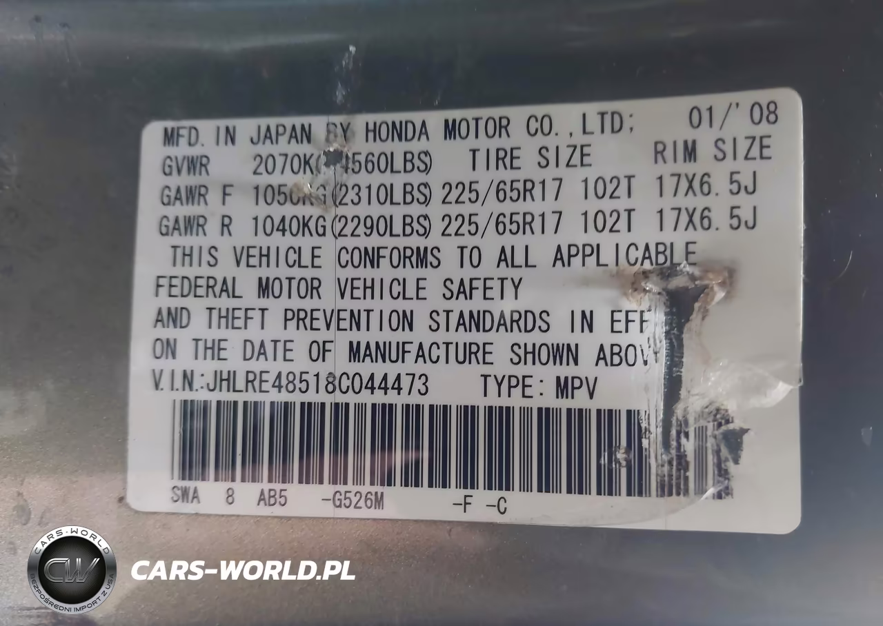 2008 Honda Cr-V Ex VIN:JHLRE48518C044473 - 9