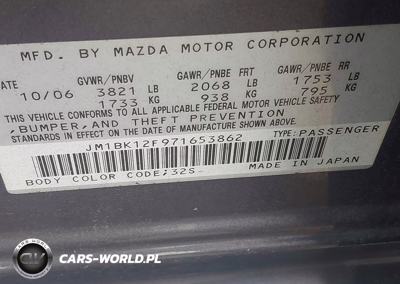 2007 Mazda Mazda3 I VIN:JM1BK12F971653862 - 9