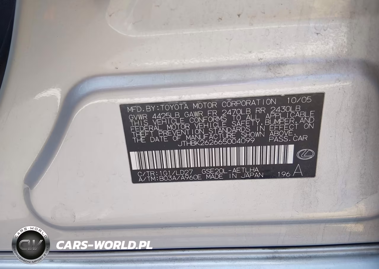 2006 Lexus Is 250 VIN:JTHBK262665004099 - 9