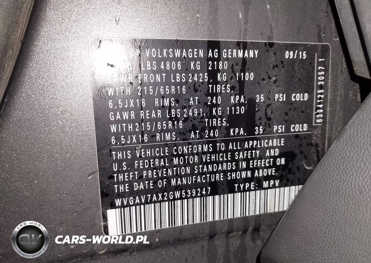 2016 Volkswagen Tiguan S VIN:WVGAV7AX2GW539247 - 9