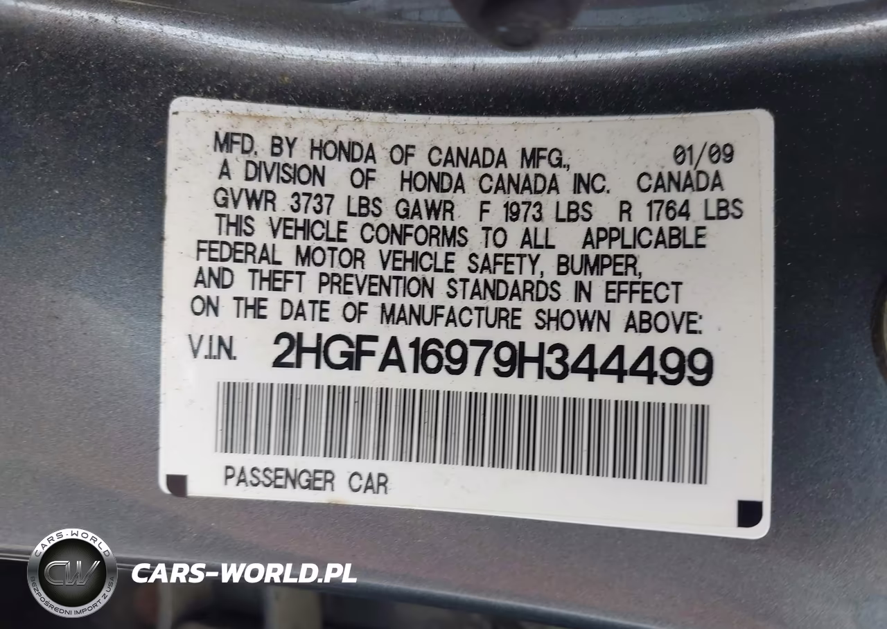 2009 Honda Civic Ex-L VIN:2HGFA16979H344499 - 9