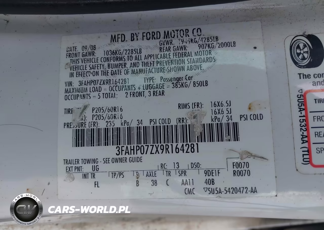 2009 Ford Fusion Se VIN:3FAHP07ZX9R164281 - 9