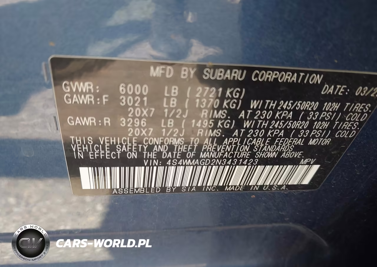 2022 Subaru Ascent Onyx Edition VIN:4S4WMAGD2N3431423 - 9