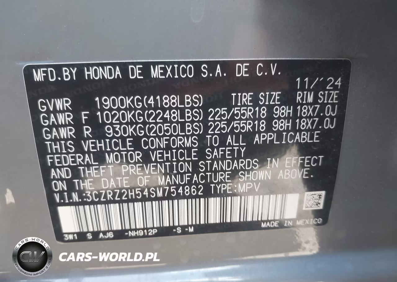 2025 Honda Hr-V Awd Sport VIN:3CZRZ2H54SM754862 - 9