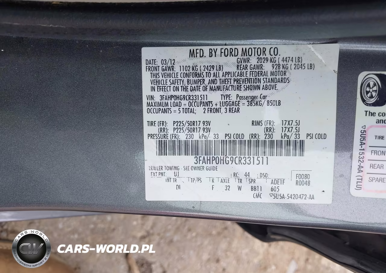 2012 Ford Fusion Se VIN:3FAHP0HG9CR331511 - 9