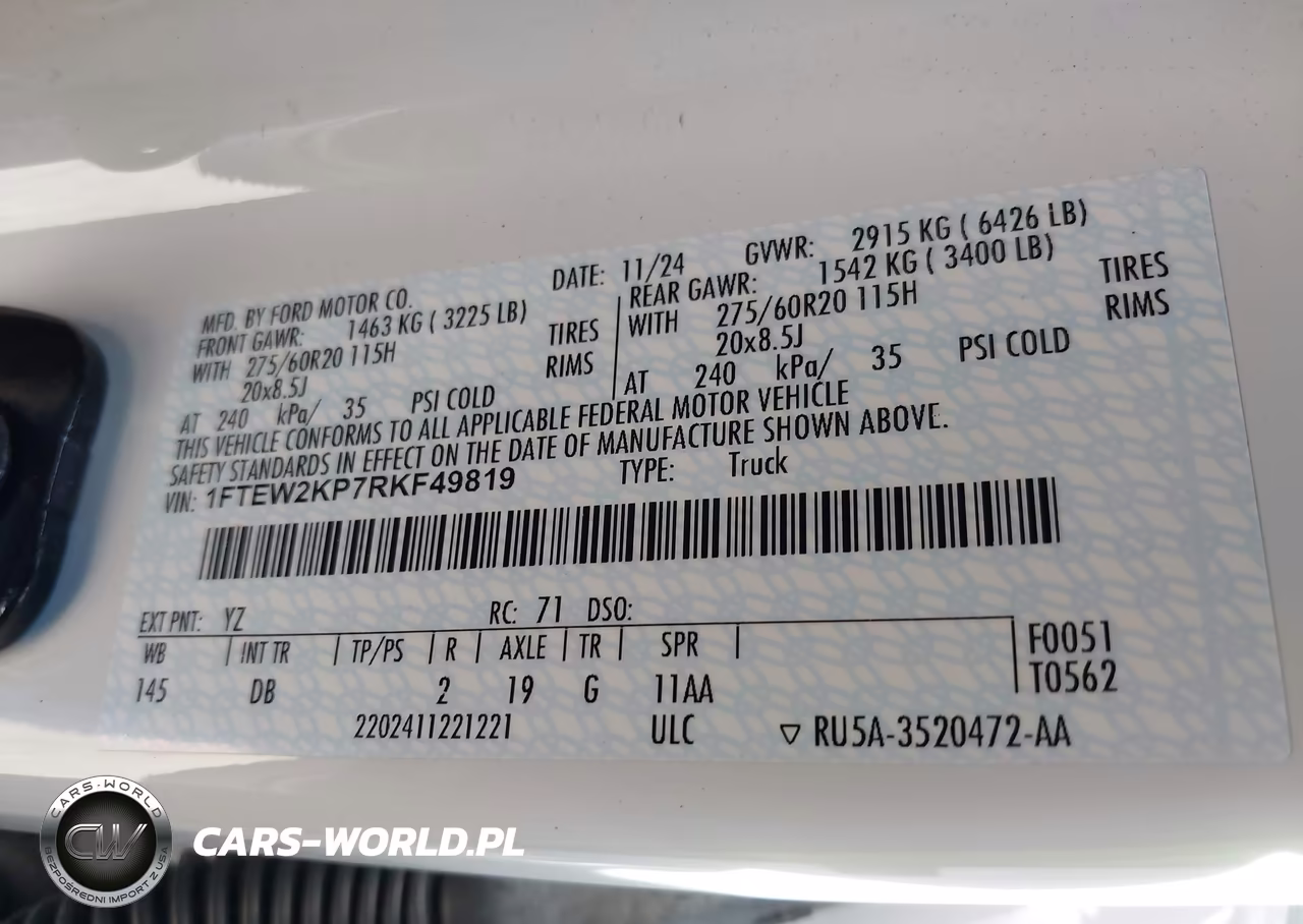 2024 Ford F-150 Stx VIN:1FTEW2KP7RKF49819 - 9