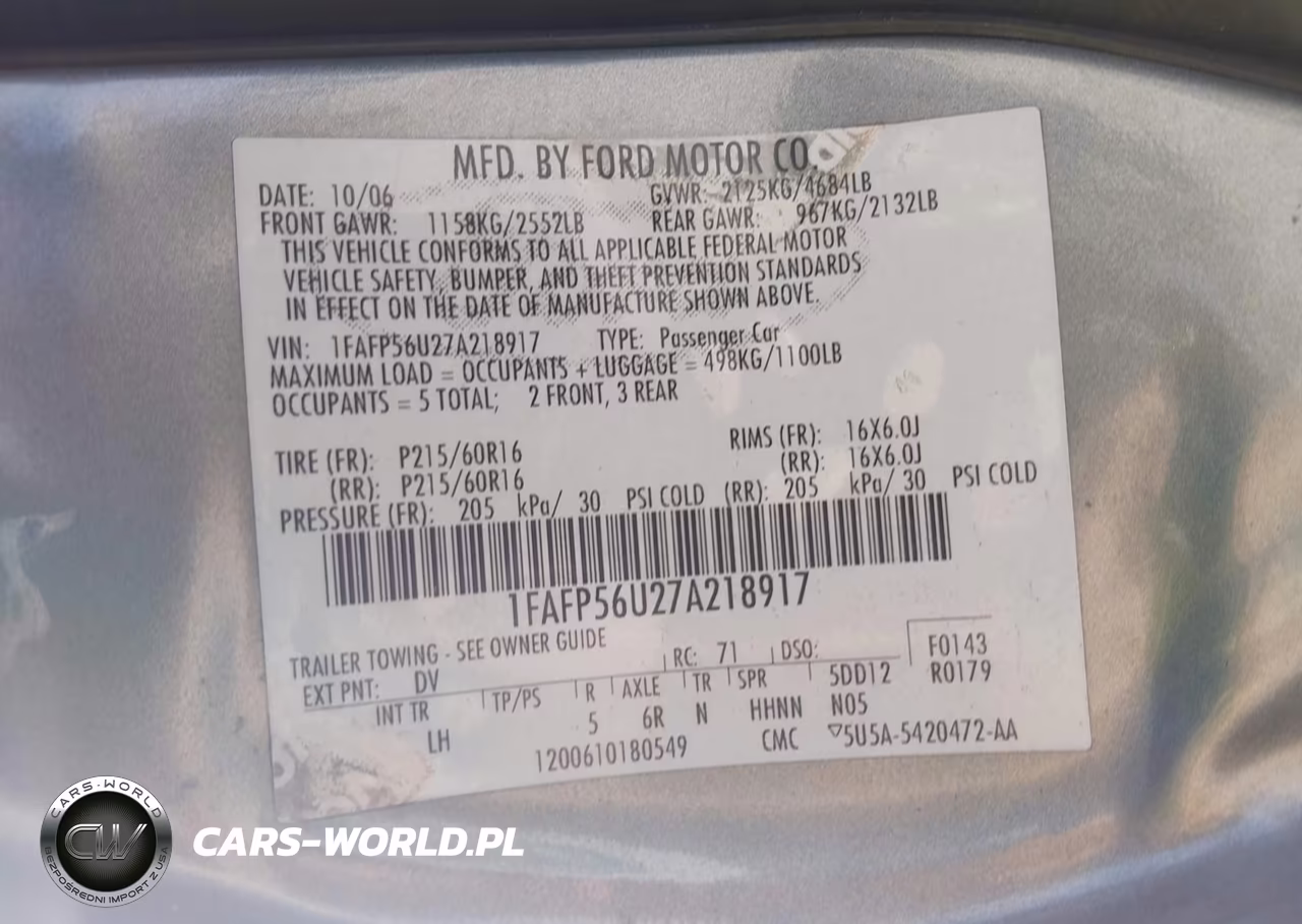 2007 Ford Taurus Sel VIN:1FAFP56U27A218917 - 9
