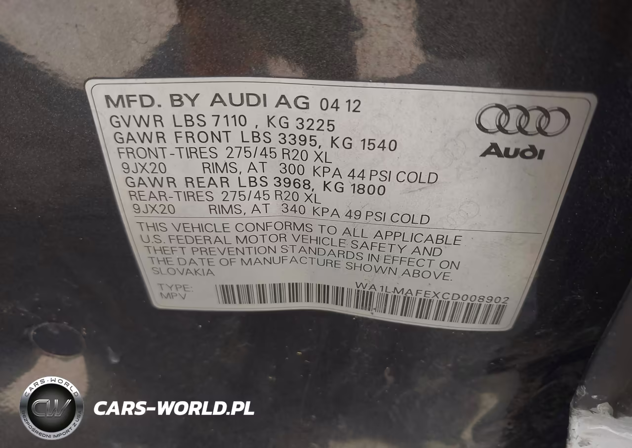 2012 Audi Q7 3.0 Tdi Premium VIN:WA1LMAFEXCD008902 - 9
