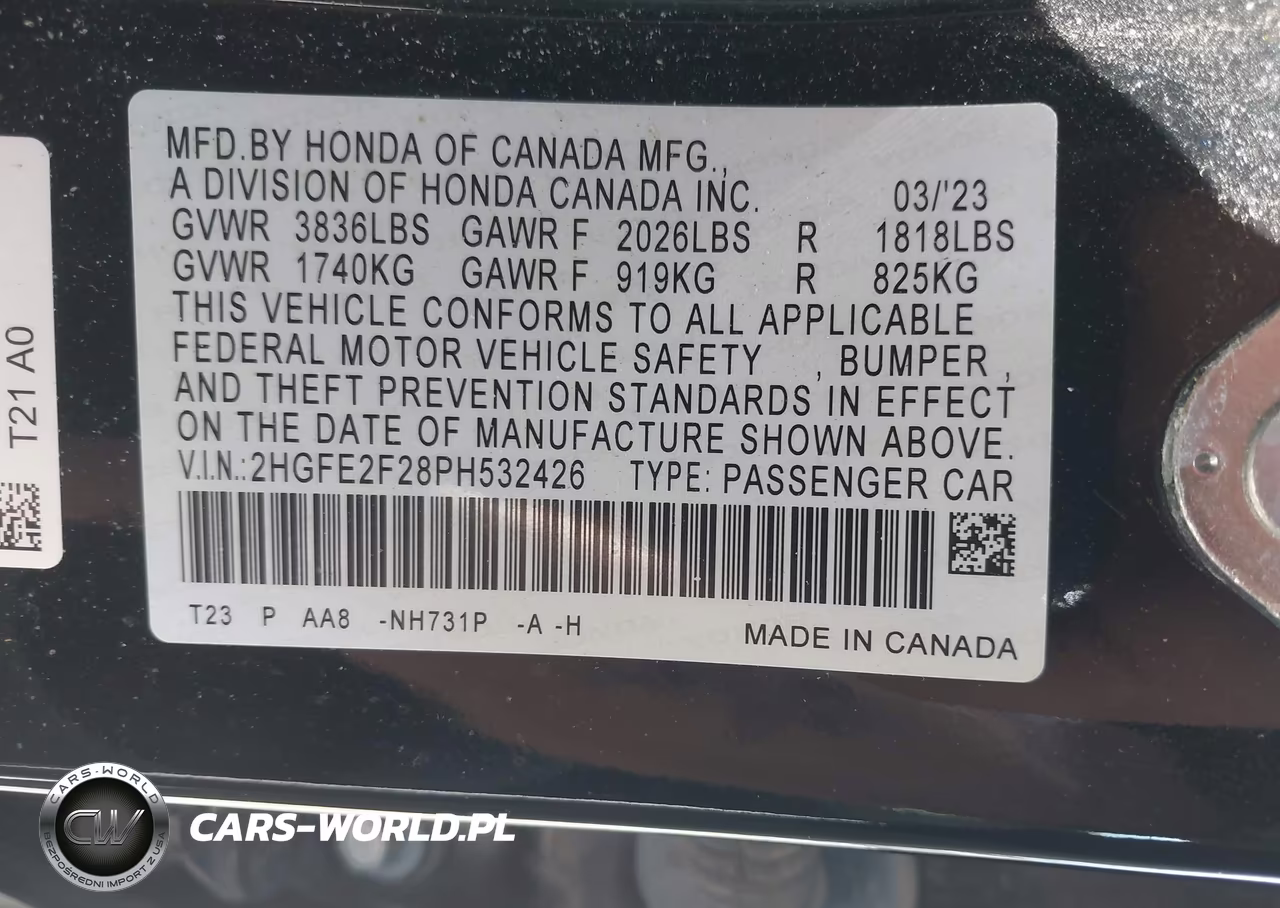 2023 Honda Civic Lx VIN:2HGFE2F28PH532426 - 9