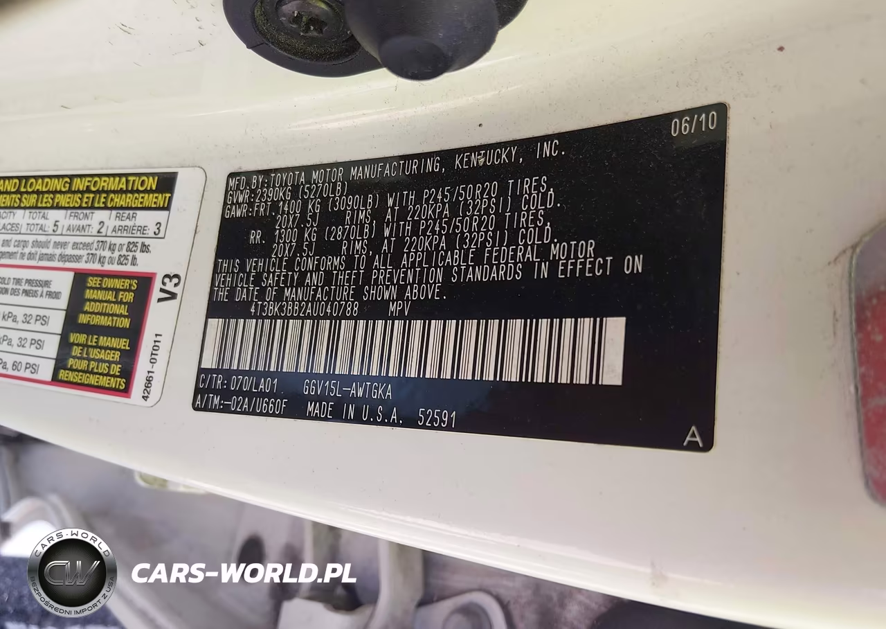 2010 Toyota Venza Base V6 VIN:4T3BK3BB2AU040788 - 9