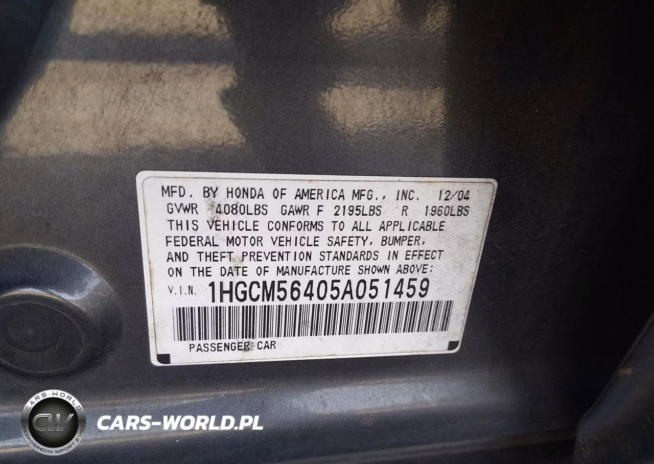 2005 Honda Accord 2.4 Lx VIN:1HGCM56405A051459 - 9