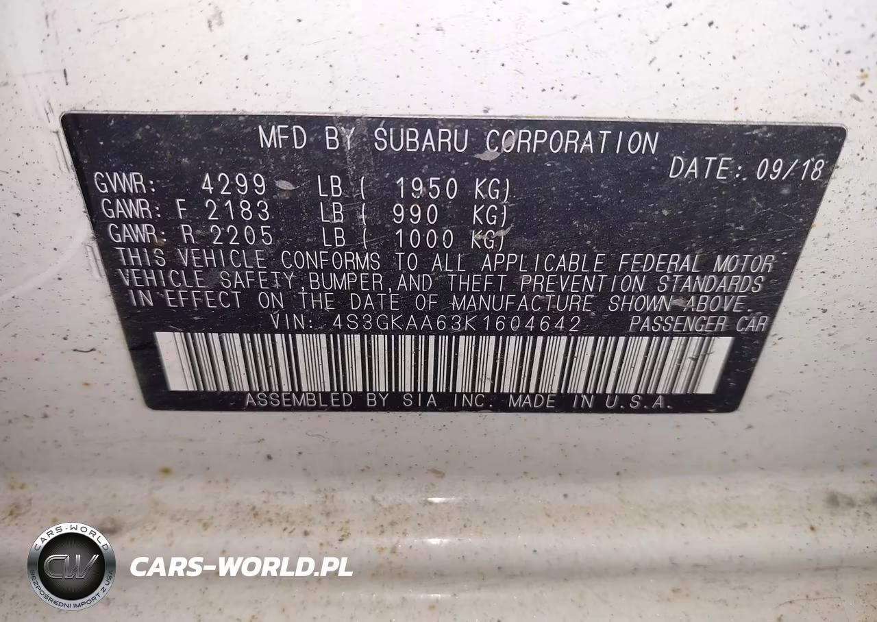 2019 Subaru Impreza 2.0I VIN:4S3GKAA63K1604642 - 9