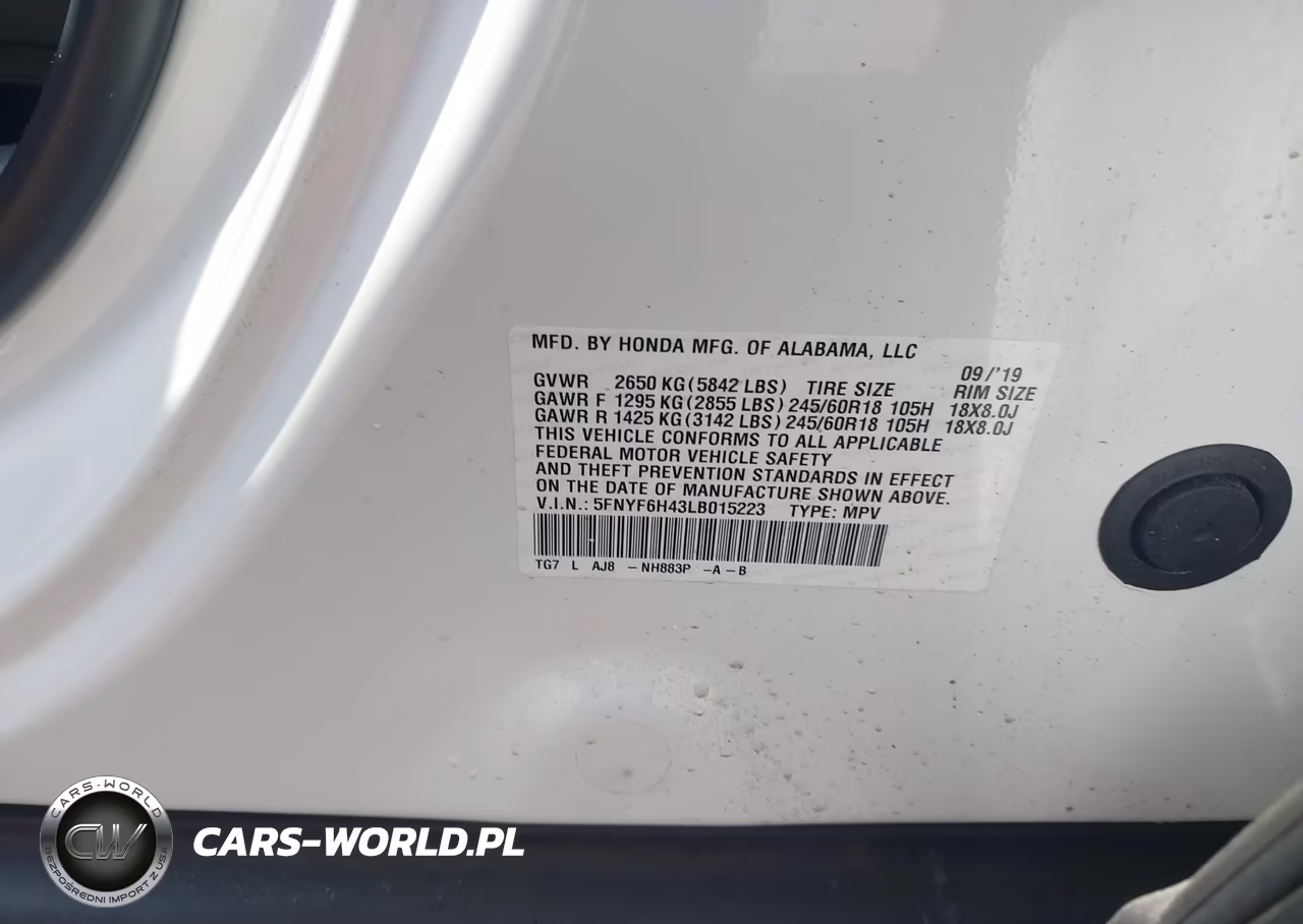 2020 Honda Pilot Awd Ex-L W-Navi VIN:5FNYF6H43LB015223 - 9