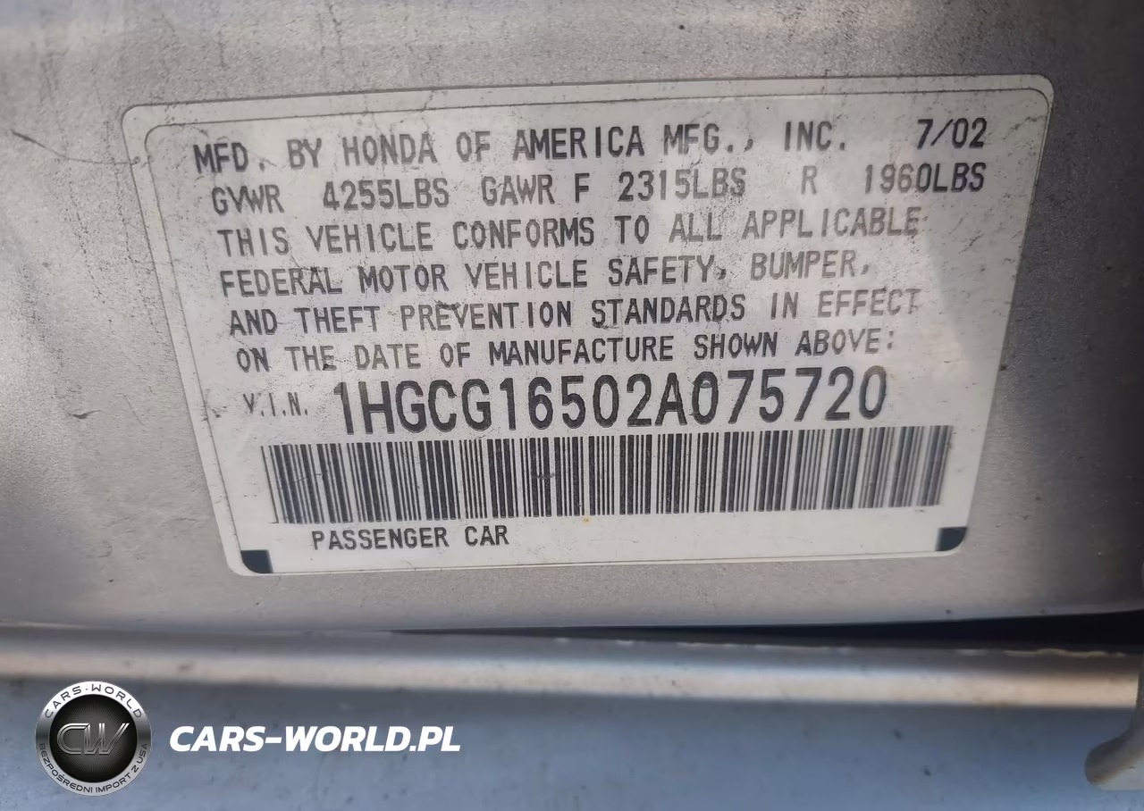 2002 Honda Accord 3.0 Ex VIN:1HGCG16502A075720 - 9
