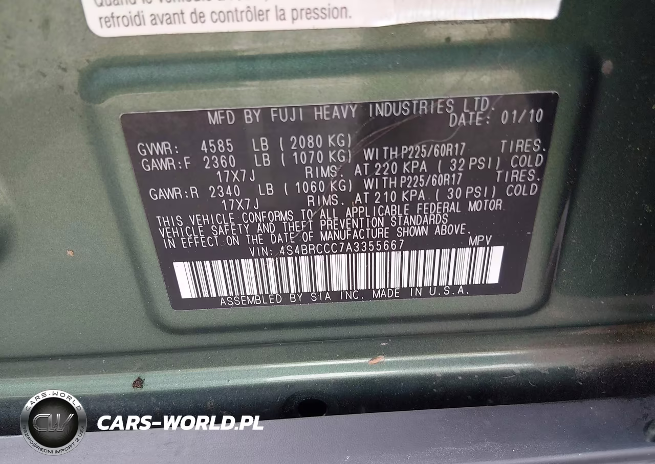 2010 Subaru Outback 2.5I Premium VIN:4S4BRCCC7A3355667 - 9