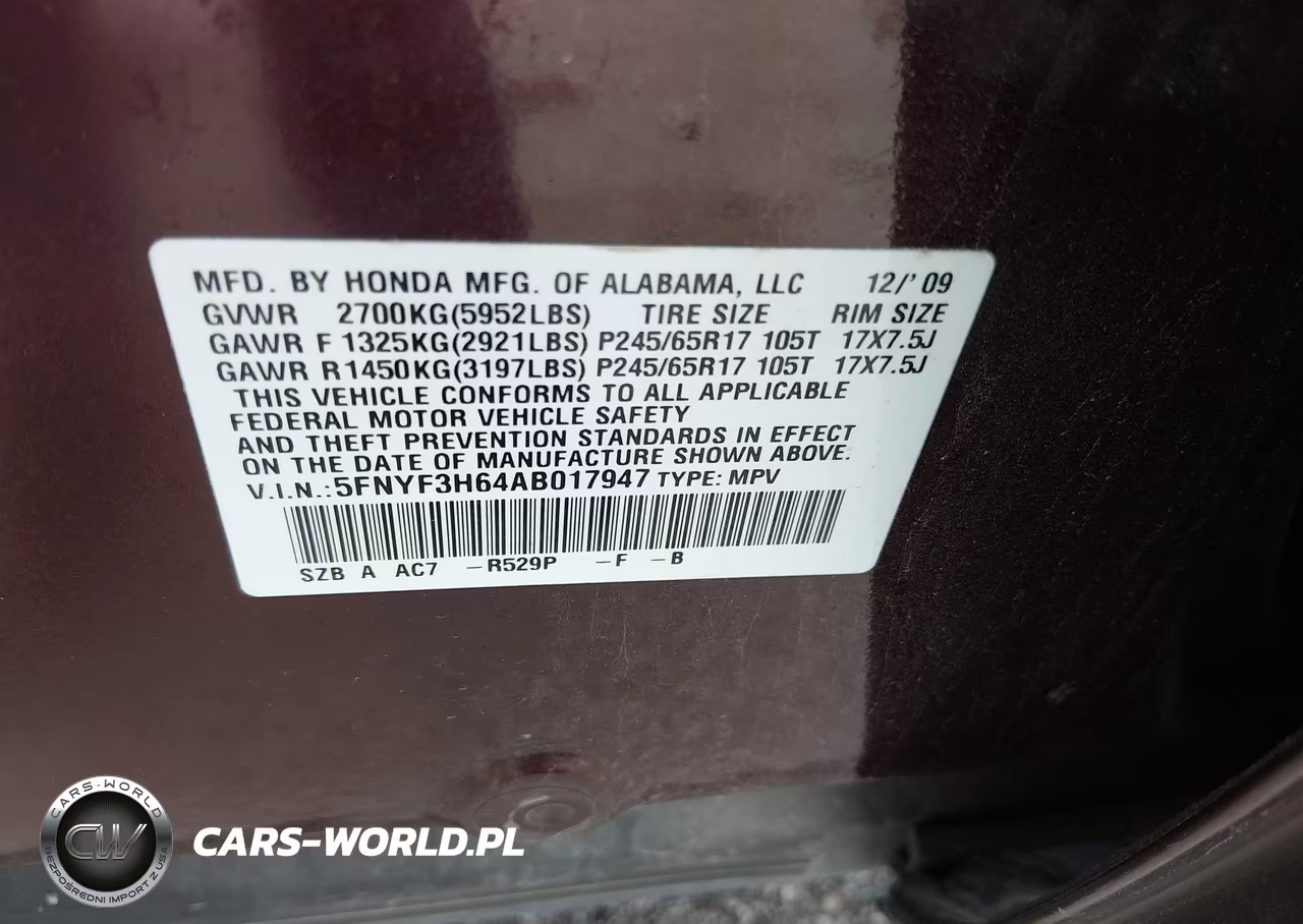 2010 Honda Pilot Ex-L VIN:5FNYF3H64AB017947 - 9