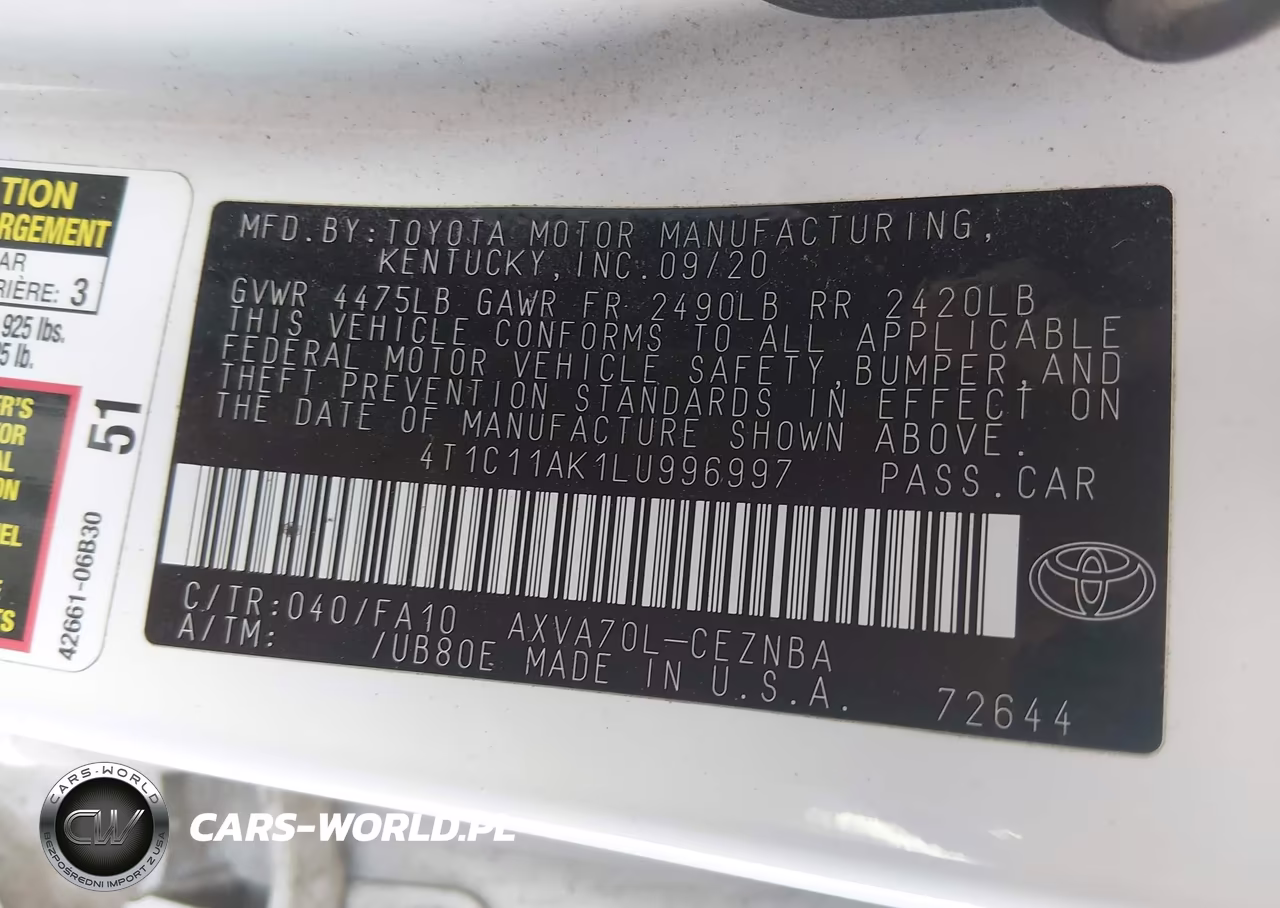 2020 Toyota Camry Le VIN:4T1C11AK1LU996997 - 9